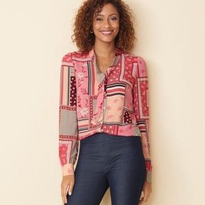 Talbots •L• Patchwork Tie Neck Blouse